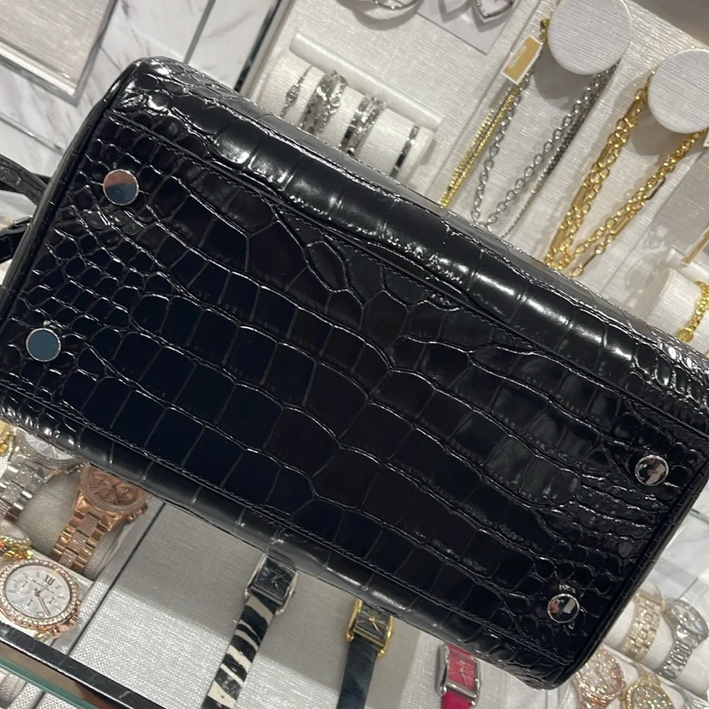 Michael Kors Grayson Medium Crocodile Embossed Leather Satchel Black  NWT